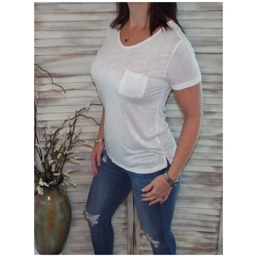 Burnout Melange Tissue Scoop Shirt Tee White 1120 - Picture 2 of 7